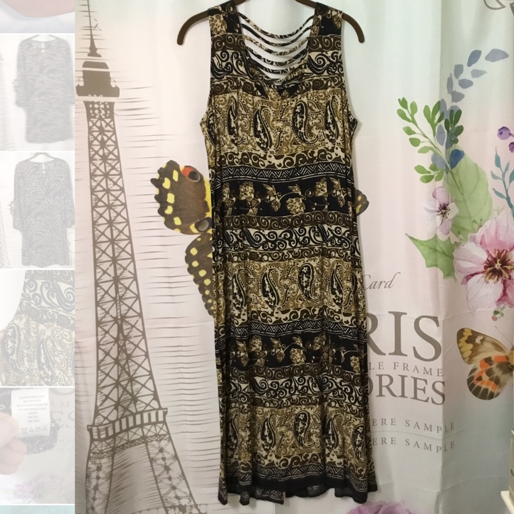 R&K Originals Maxi Dress Button Front Sleeveless Black/Brown Print Size 12 - Picture 5 of 6